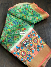 Tissue Kota Silk Printed - Green Orange