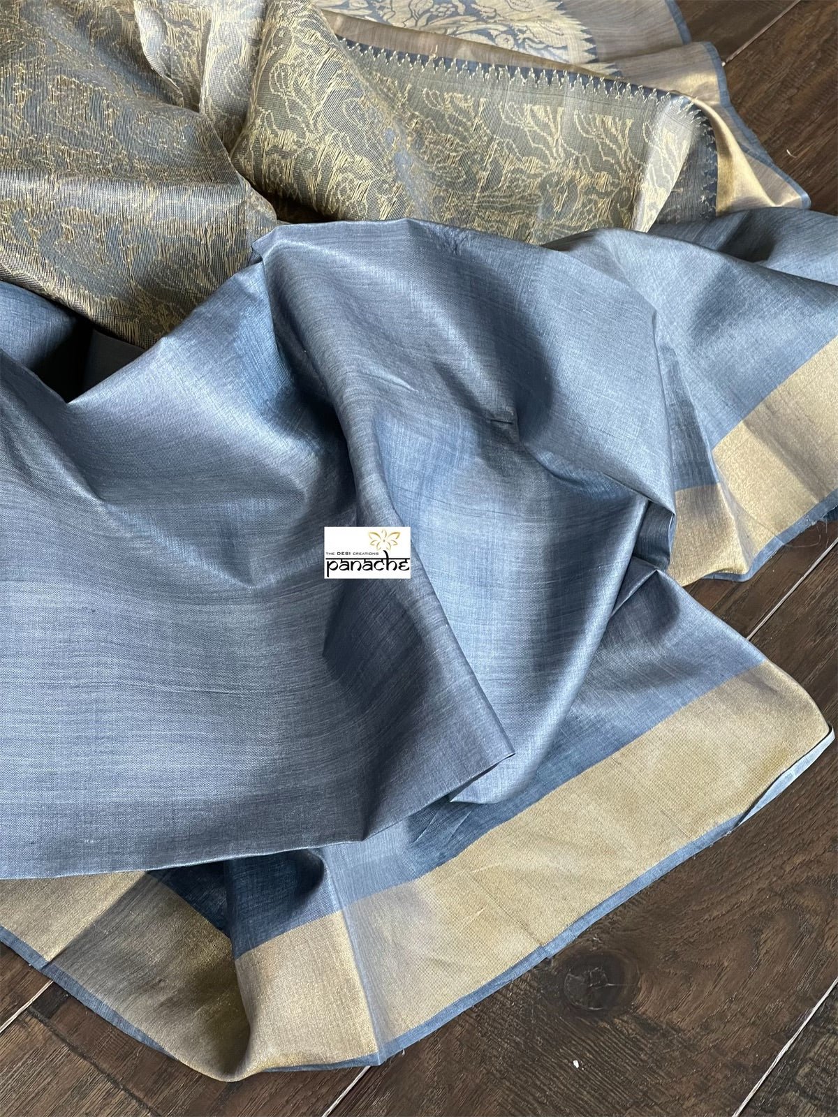 Tussar Silk - Steel Grey Resham Woven