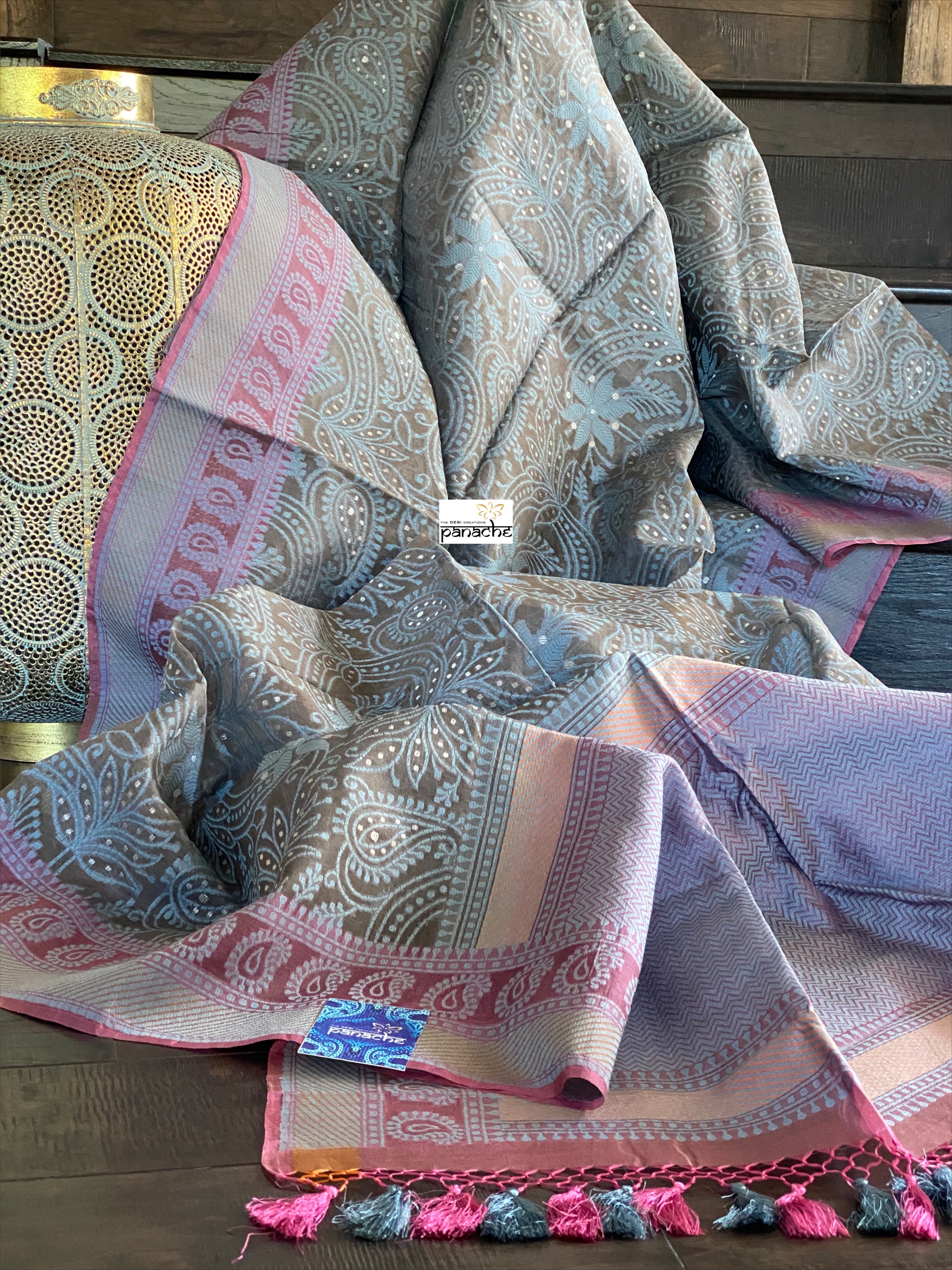 Organza Silk Banarasi - Grey Resham Woven