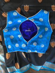 Designer Blouse - Blue Zari Flower Motif