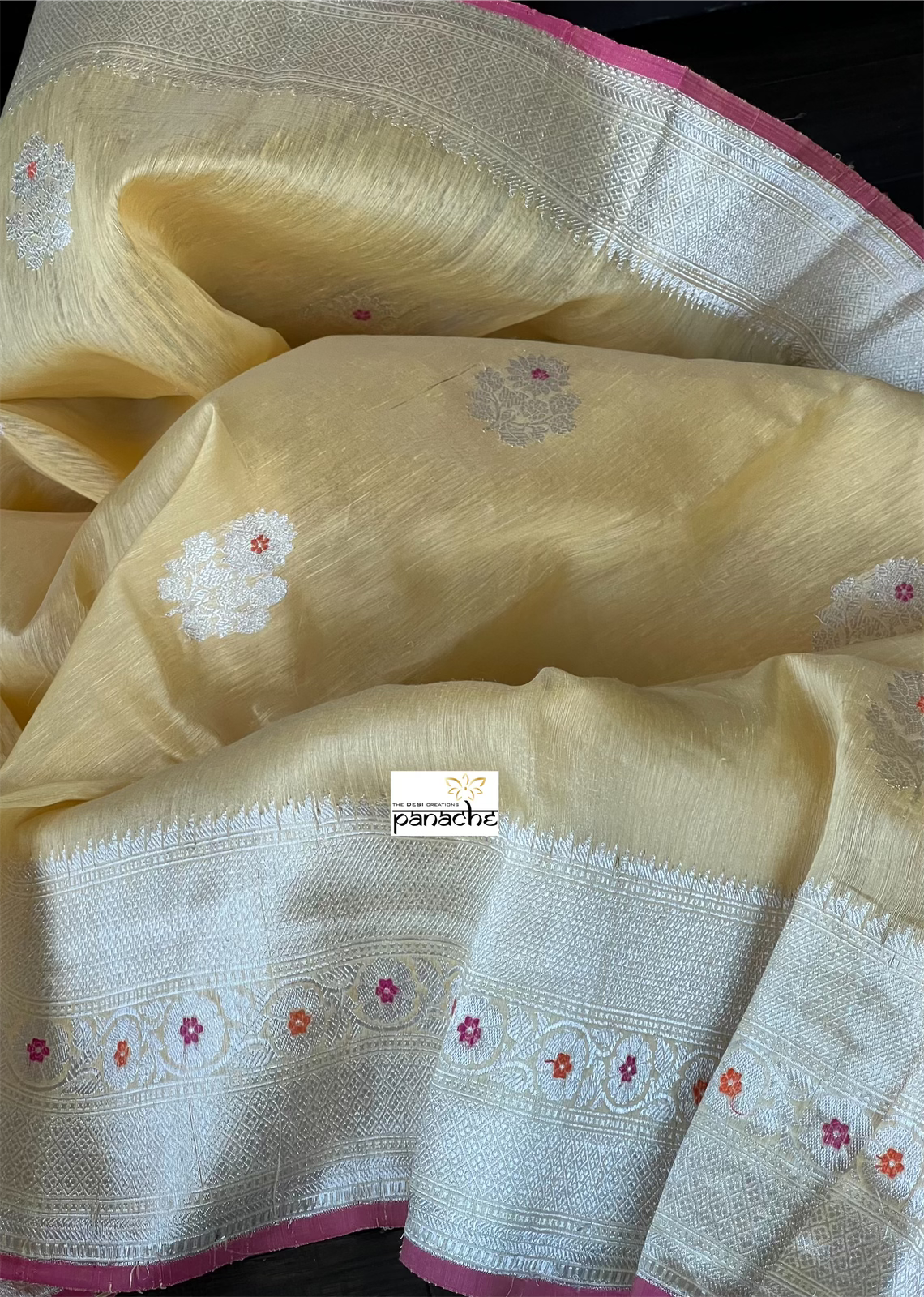 Linen Silk Banarasi - Yellow Pink