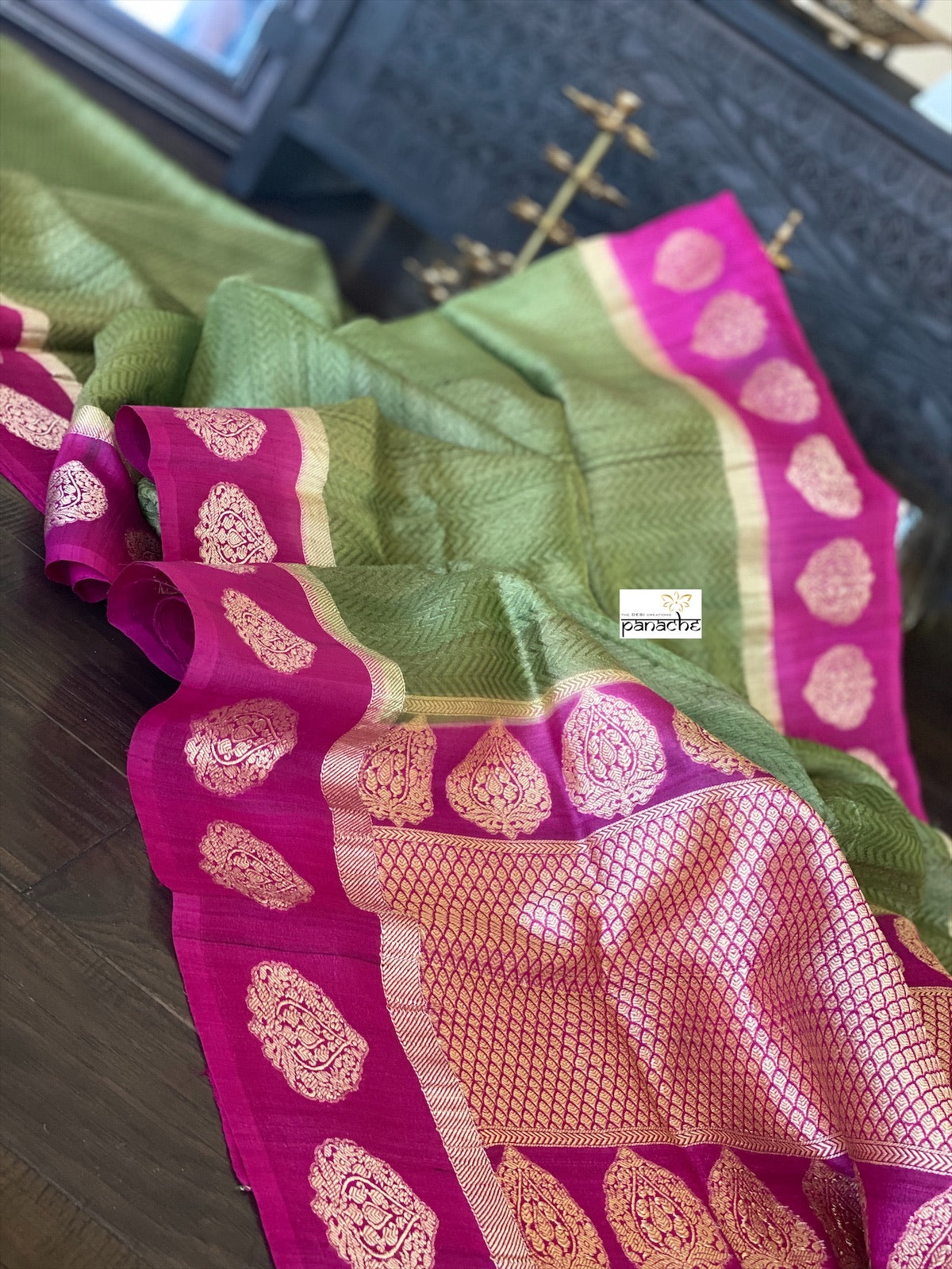 Tassur Gicha Silk Banarasi - Henna Green Purple