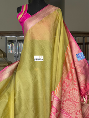 Pure Kora by Katan Silk Banarasi - Pista Green Pink Kadwa Woven