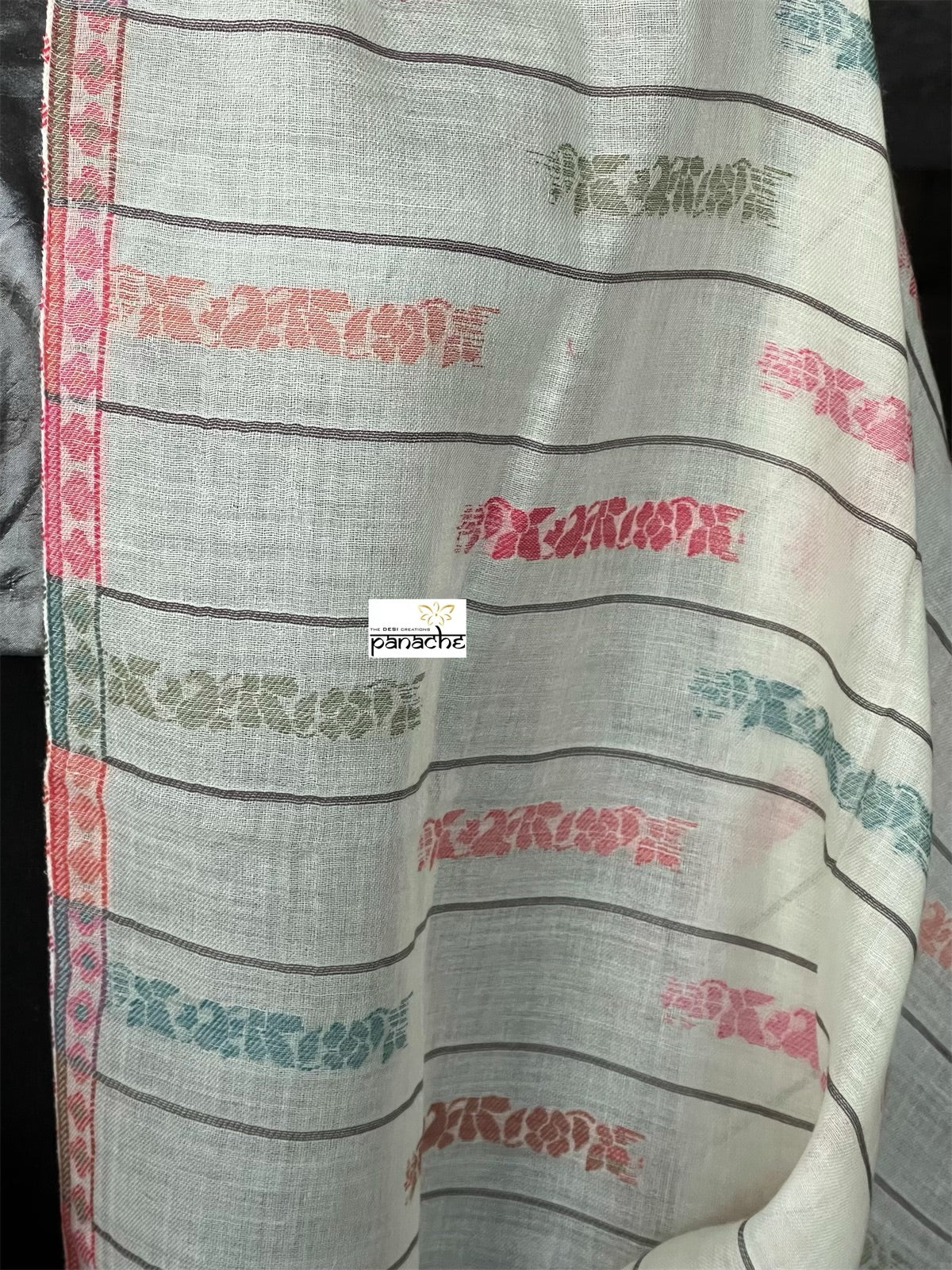 Kashmiri Pashmina Stole - Off White Pairsley Resham Woven