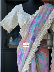 Designer Chiffon Georgette Saree Blouse - Violet Floral