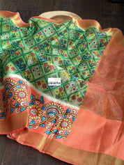 Tissue Kota Silk Printed - Green Orange