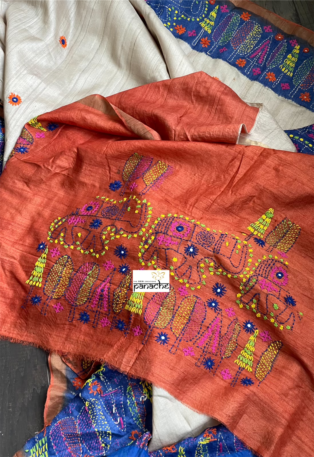 Pure Tussar Silk Lambani - Beige Hand Embroidered