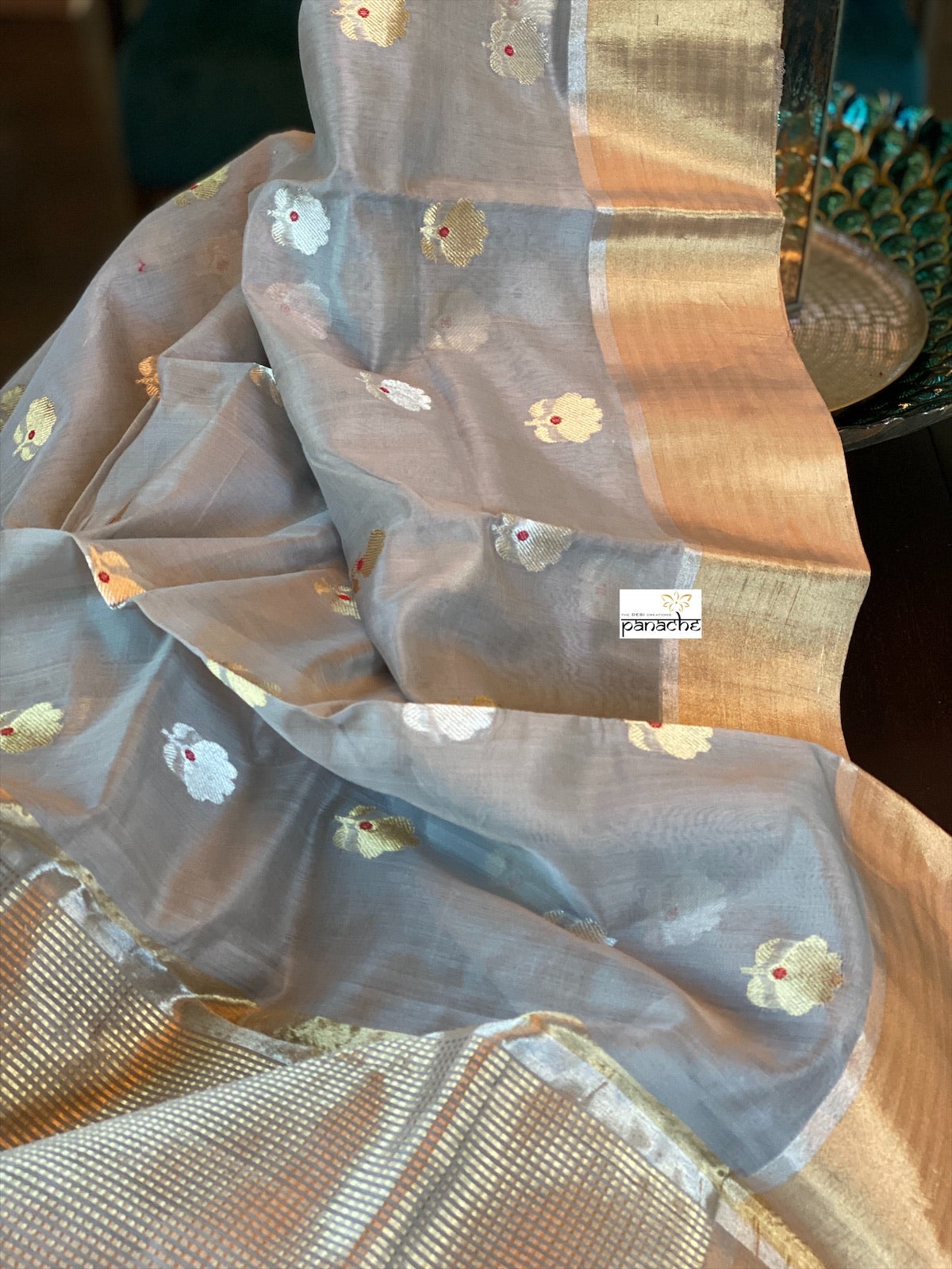 Pure Chanderi Silk Cotton - Grey Eknaliya Woven