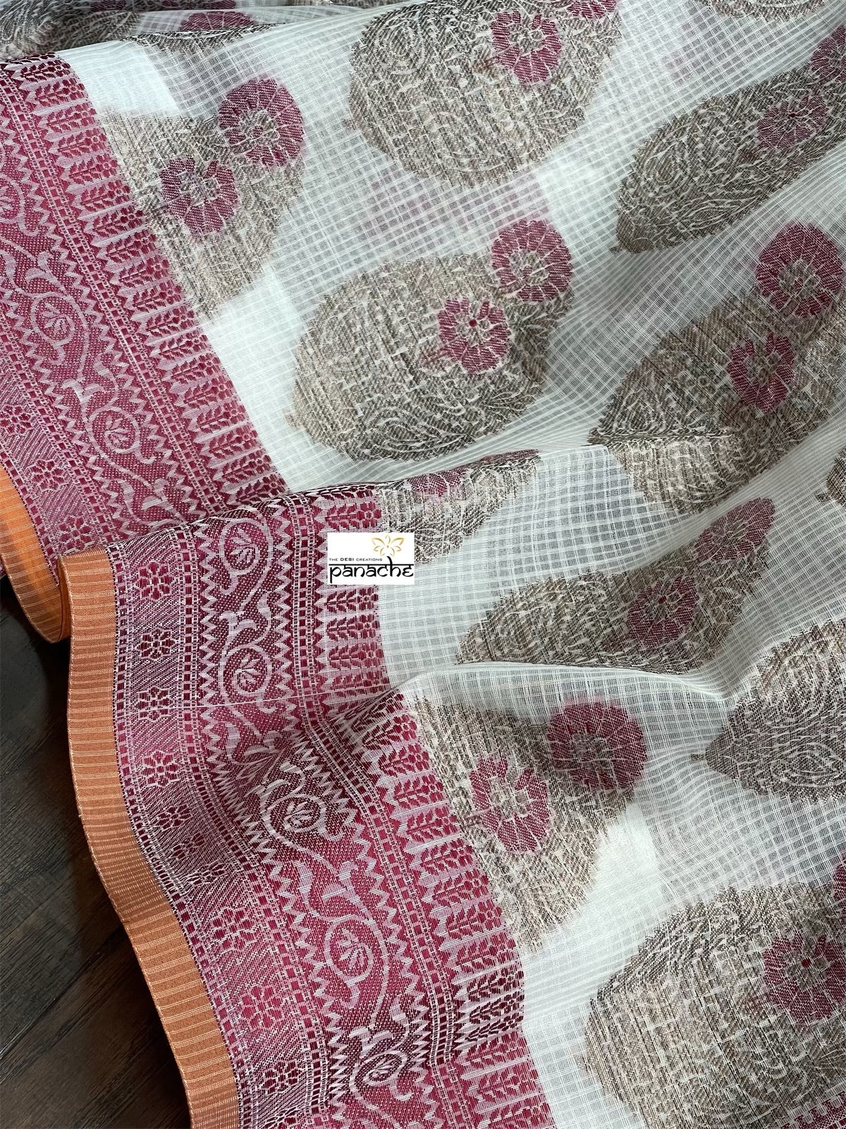 Cotton Silk Banaras Chanderi - Beige Maroon Woven