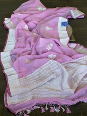 Khaddi Georgette Silk Banarasi - Pink Khadhua Woven