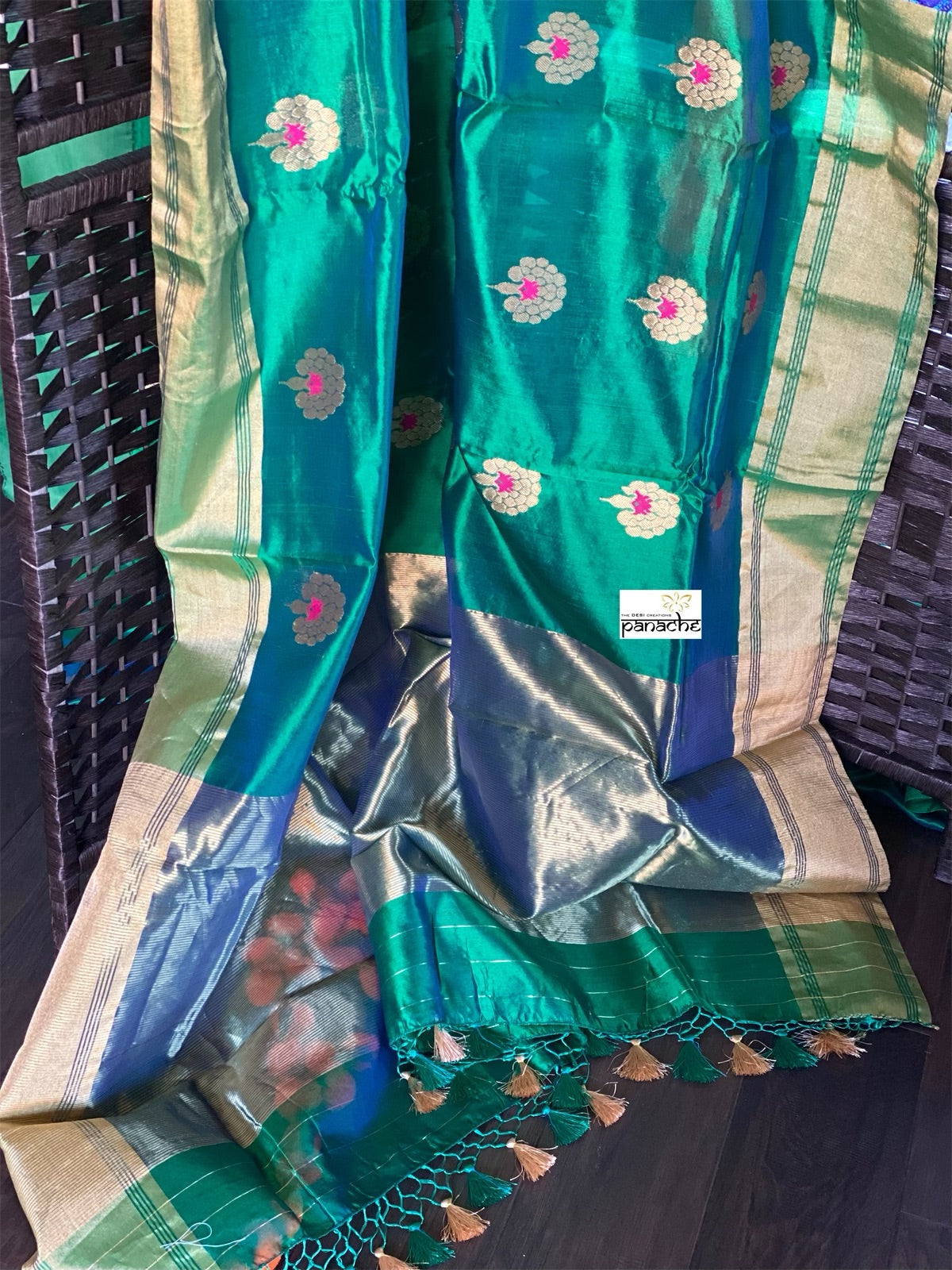 Pure Chanderi Silk - Green Eknaliya Woven Meenakari