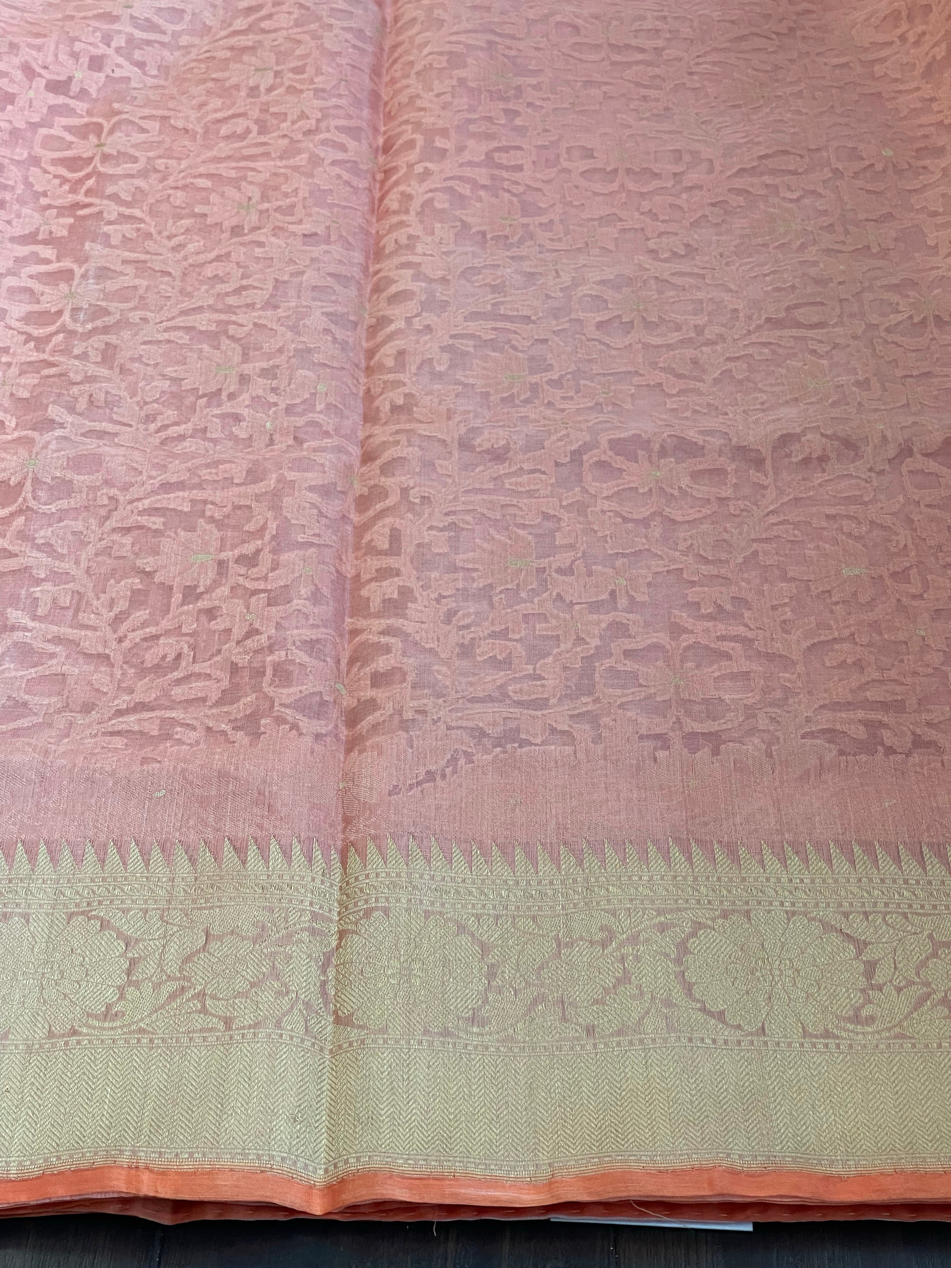 Organza Silk Jamdani Banarasi - Peach Kadwa