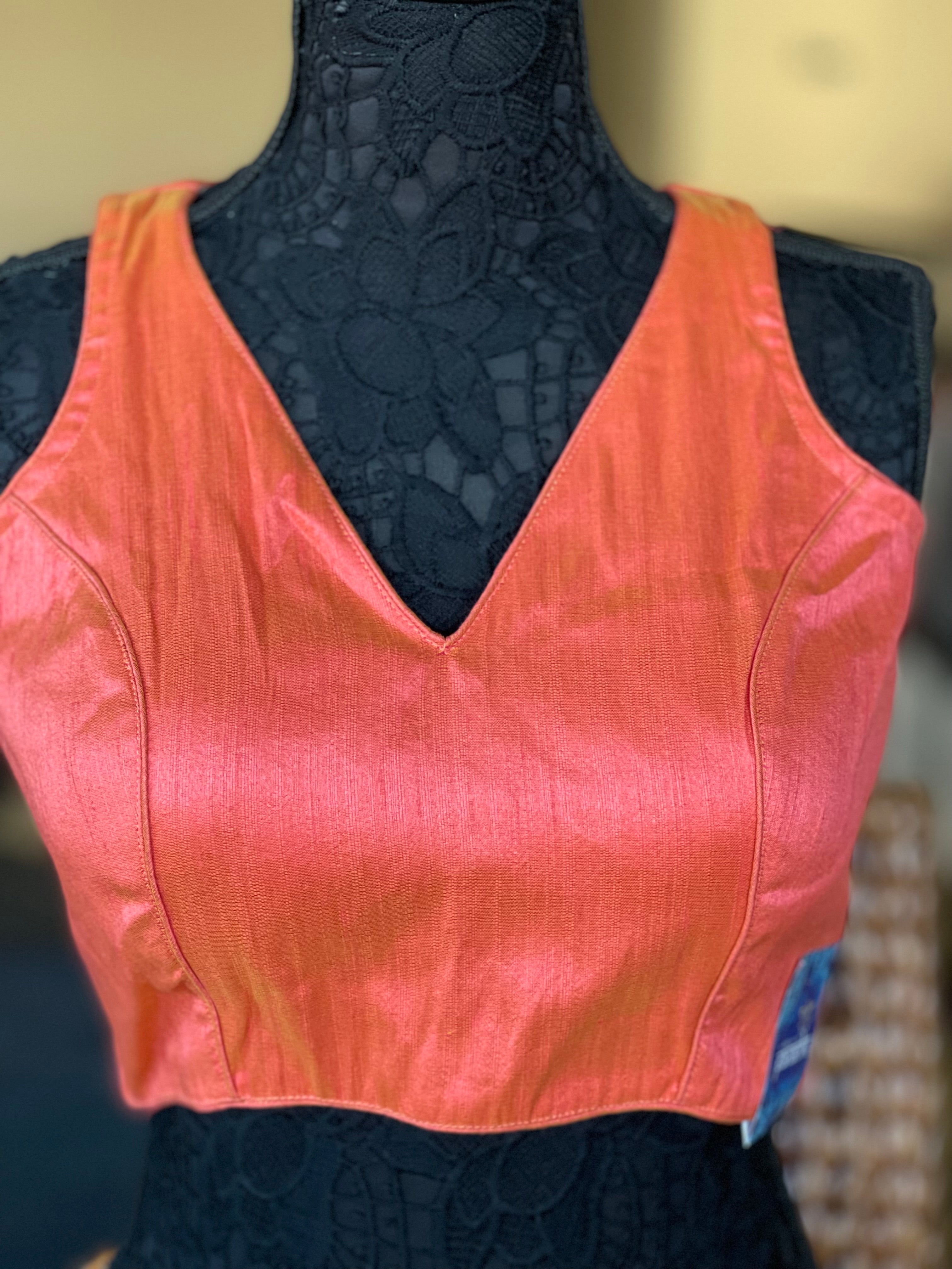 Designer Blouse - Rust Orange Raw Silk