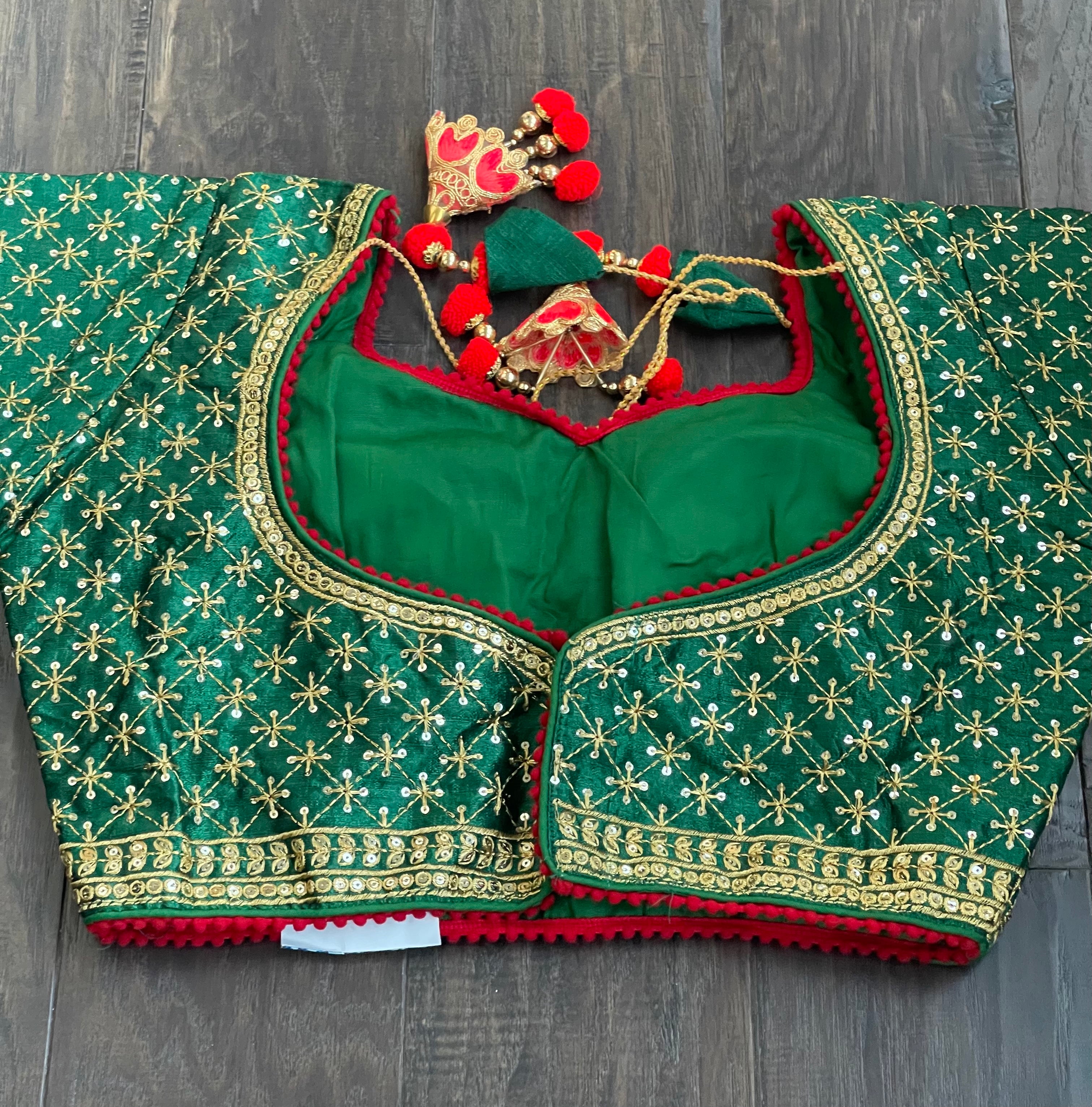Designer Blouse - Green Red embroidered