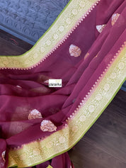 Khaddi Georgette Banarasi - Maroon Mehendi Green Kadwa