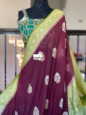 Khaddi Georgette Banarasi - Maroon Mehendi Green Kadwa
