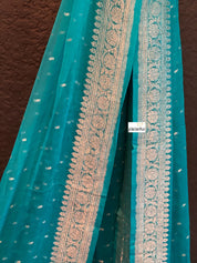 Pure Georgette Banarasi Dupatta - Firozi Silver Zari