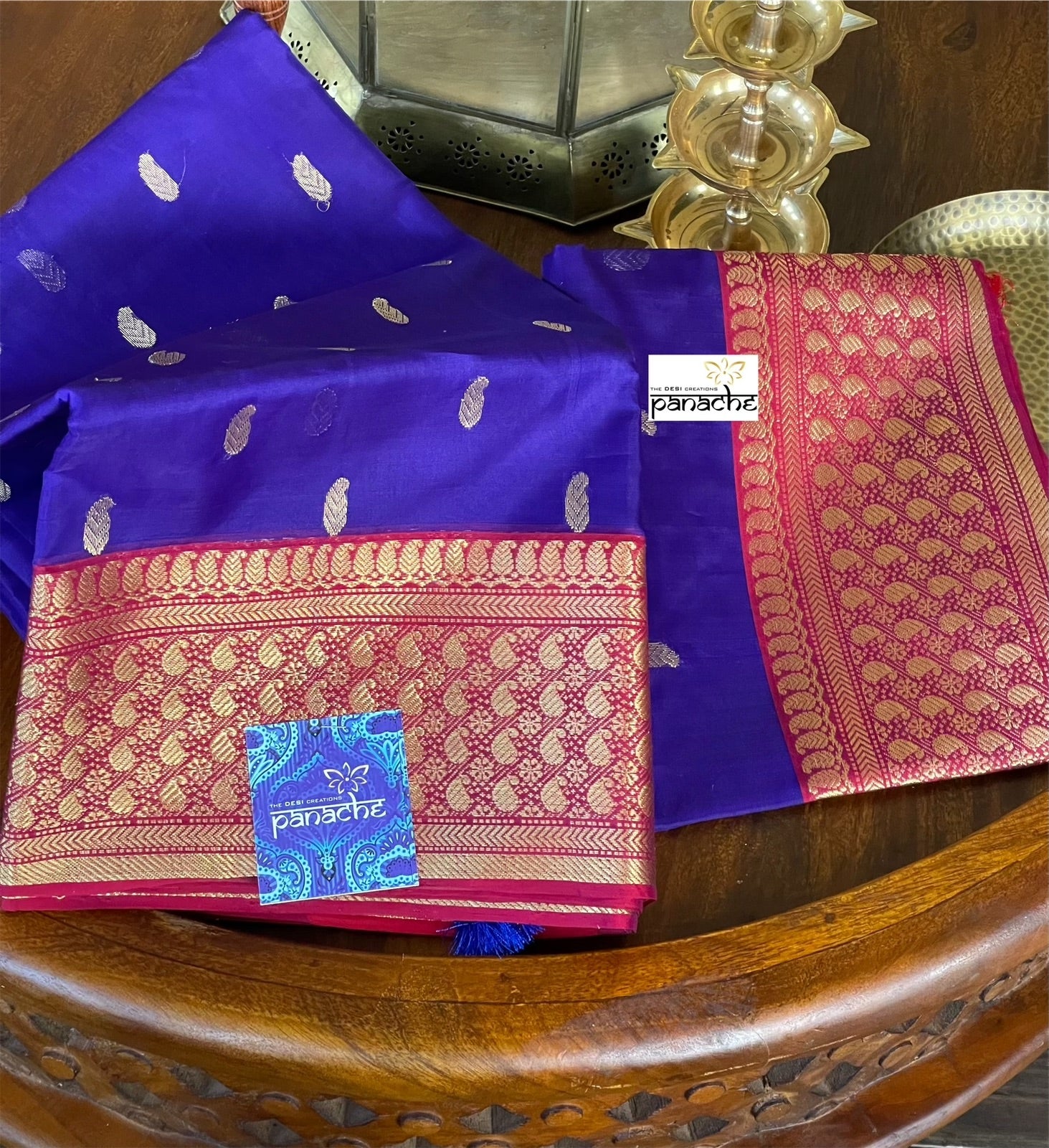 Pure Chanderi Organza Silk - Purplish Blue Red