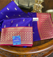 Pure Chanderi Organza Silk - Purplish Blue Red