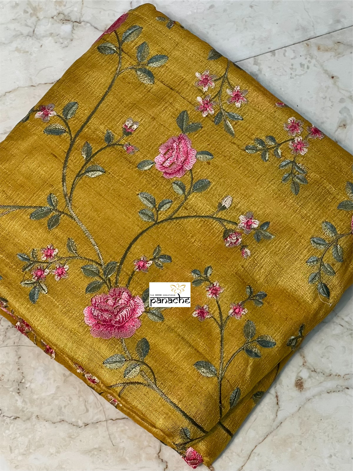 Embroidered Tussar Silk - Yellow