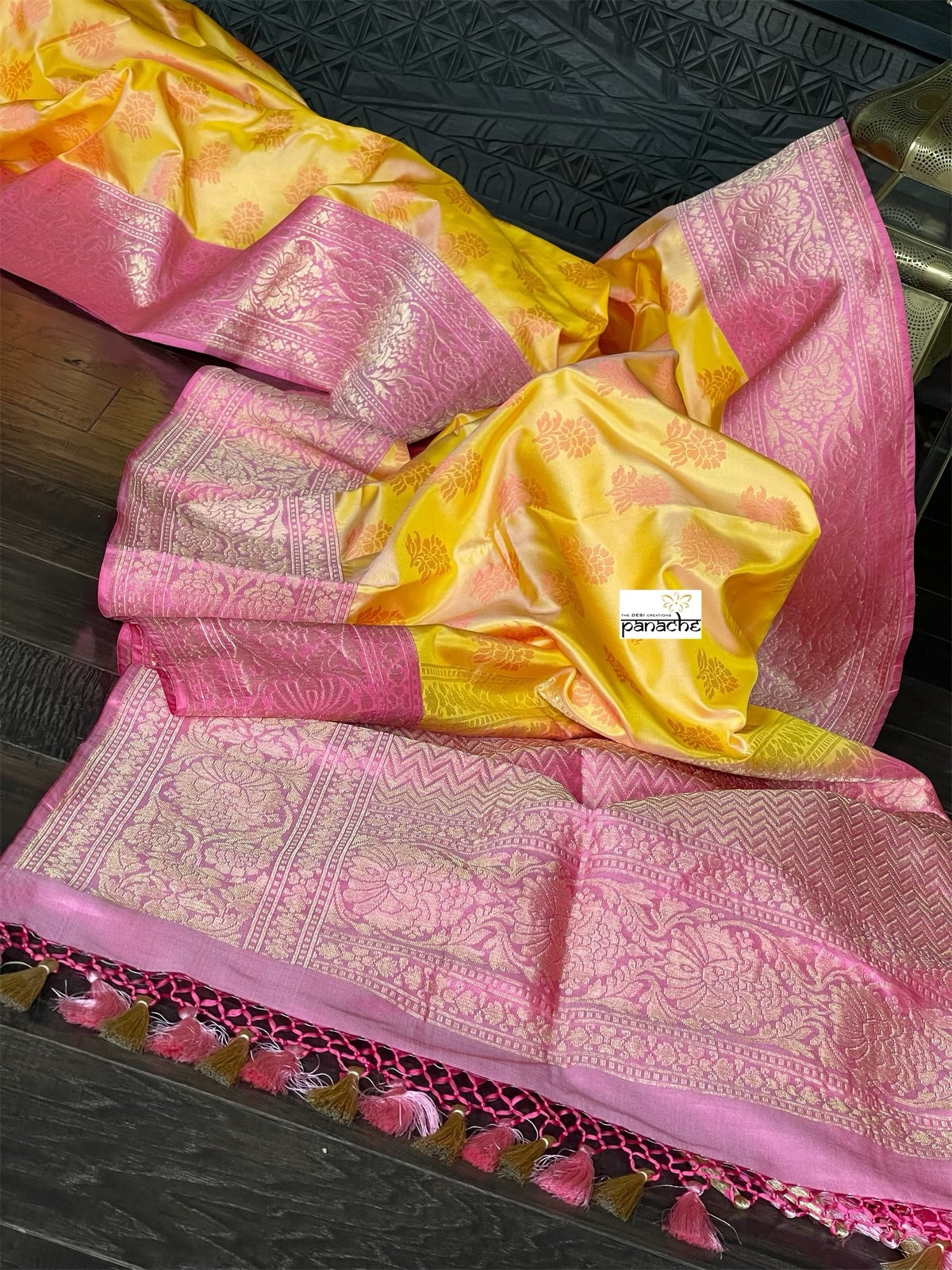 Silk Banarasi - Yellow Pink Resham Woven