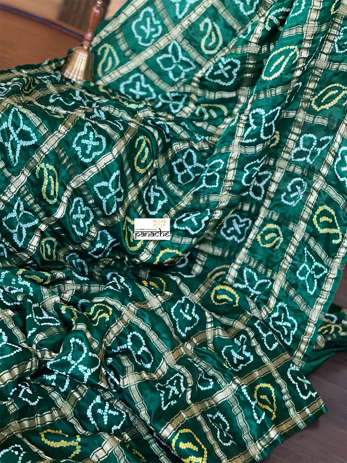 Pure Gajji Silk Gharchola - Green Bandhej