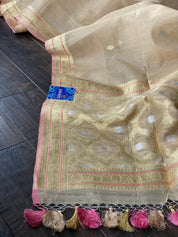 Kora Banarasi - Cream Beige Kadwa woven