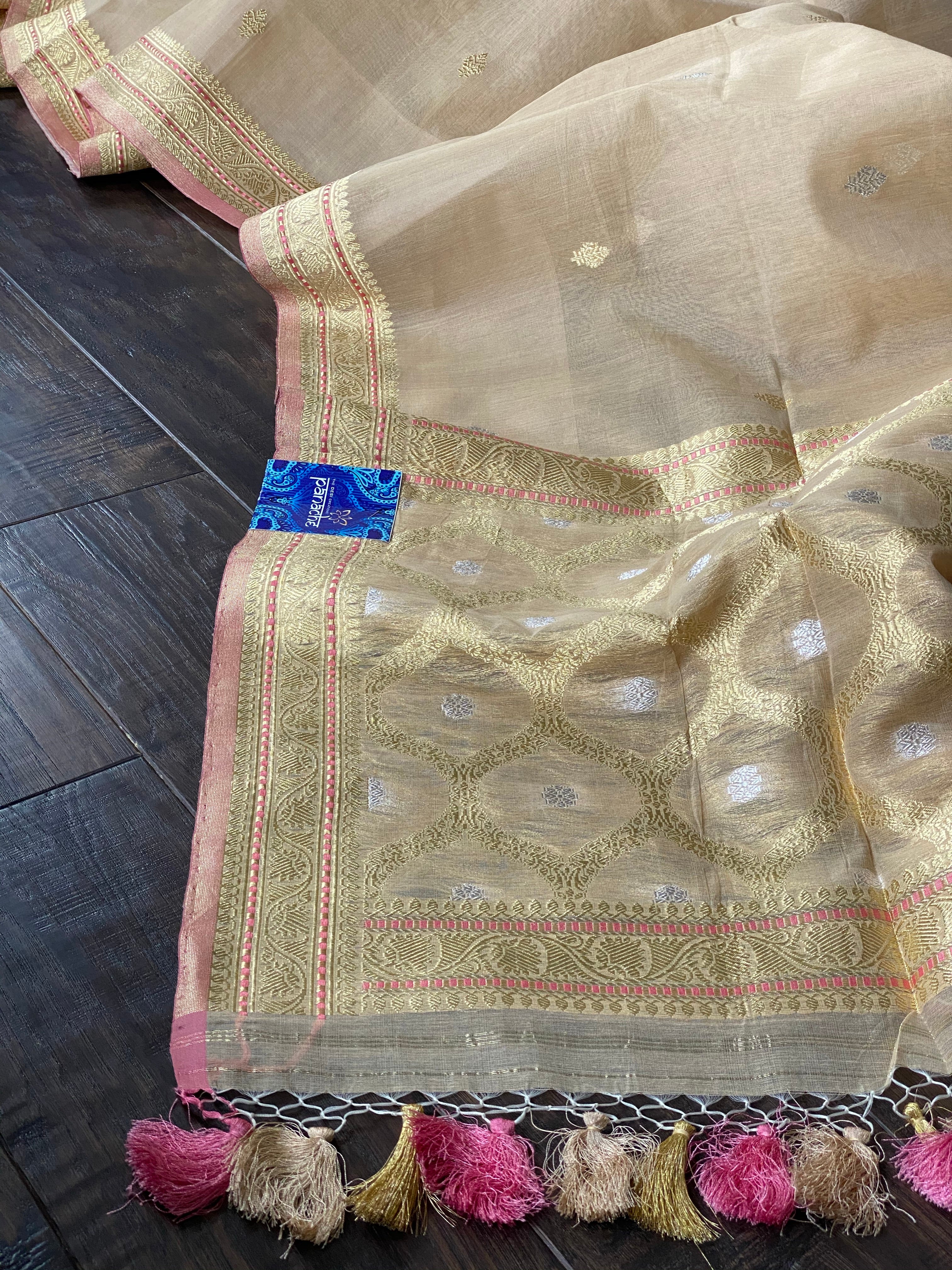 Kora Banarasi - Cream Beige Kadwa woven