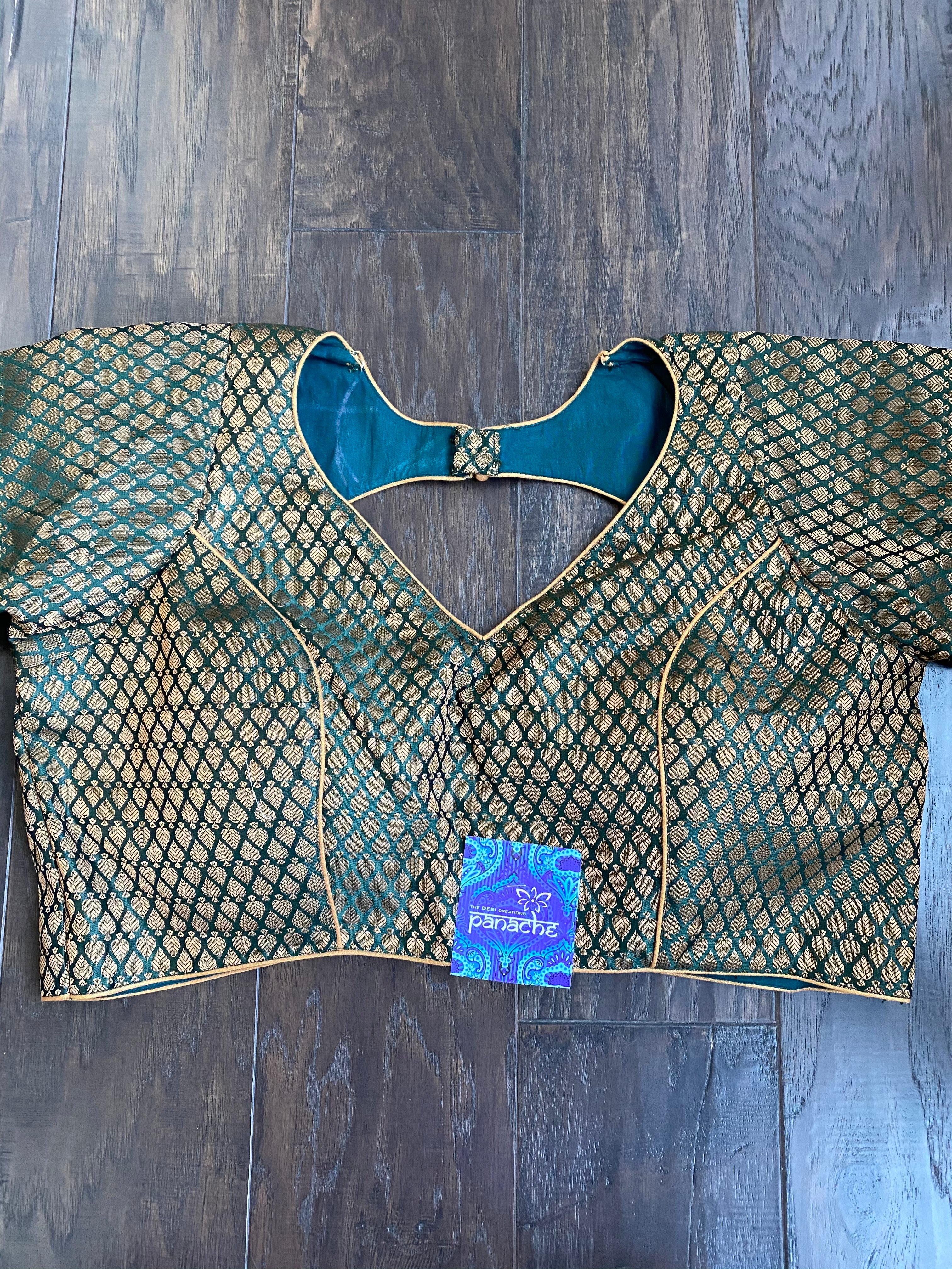 Designer Blouse - Teal Green Zari woven