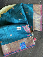 Tussar Silk Banarasi - Teal Blue Jewel Tone