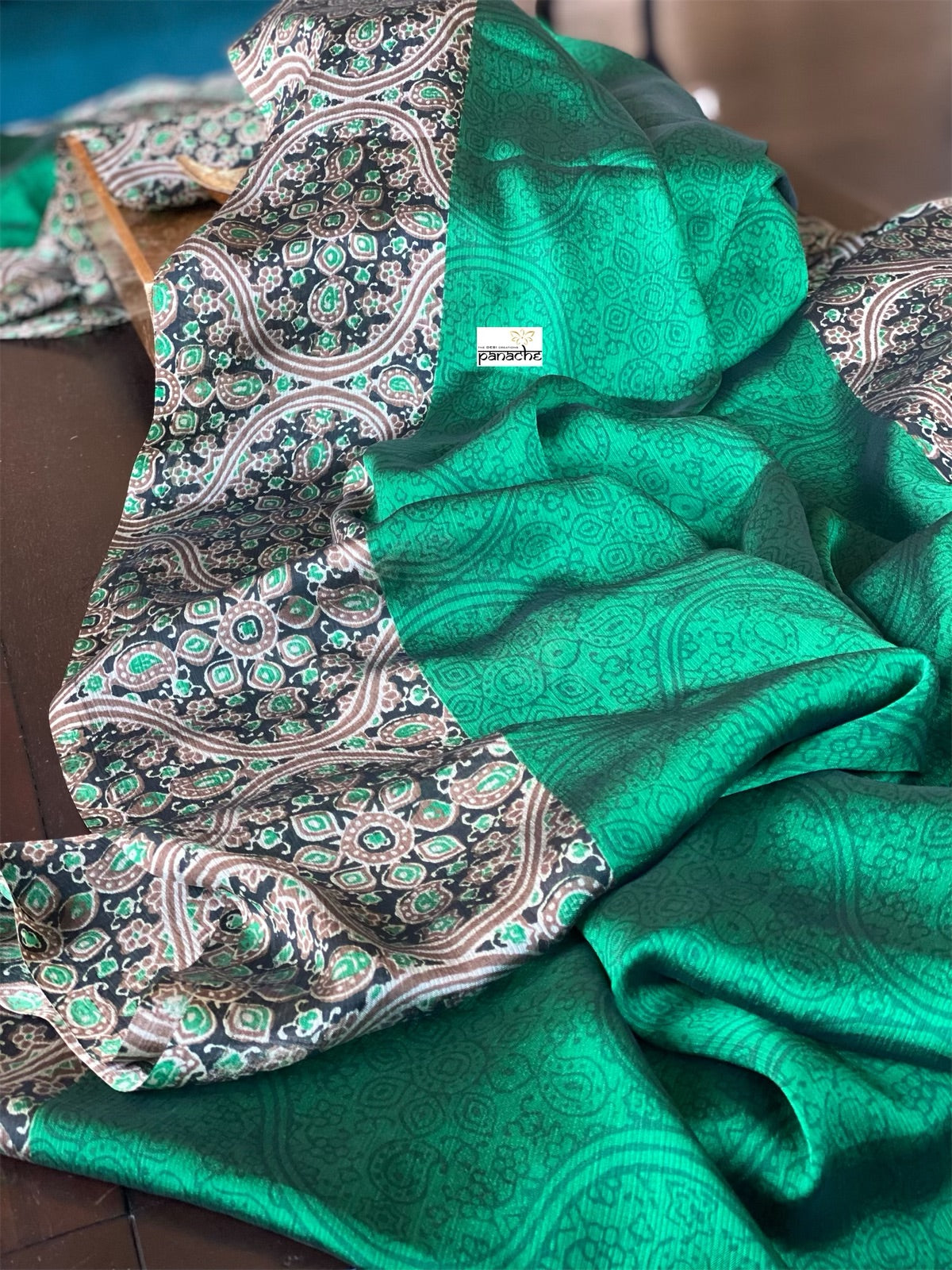 Fancy Chinon Silk - Green Black Printed