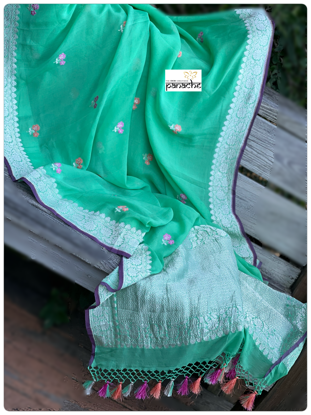 Khaddi Georgette Banarasi - Green Purple Khadhua Woven