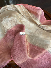 Mulmul Tissue Cotton Banarasi - Tan Beige Pink Golden Zari