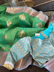 Tussar Silk Banarasi - Green Grey