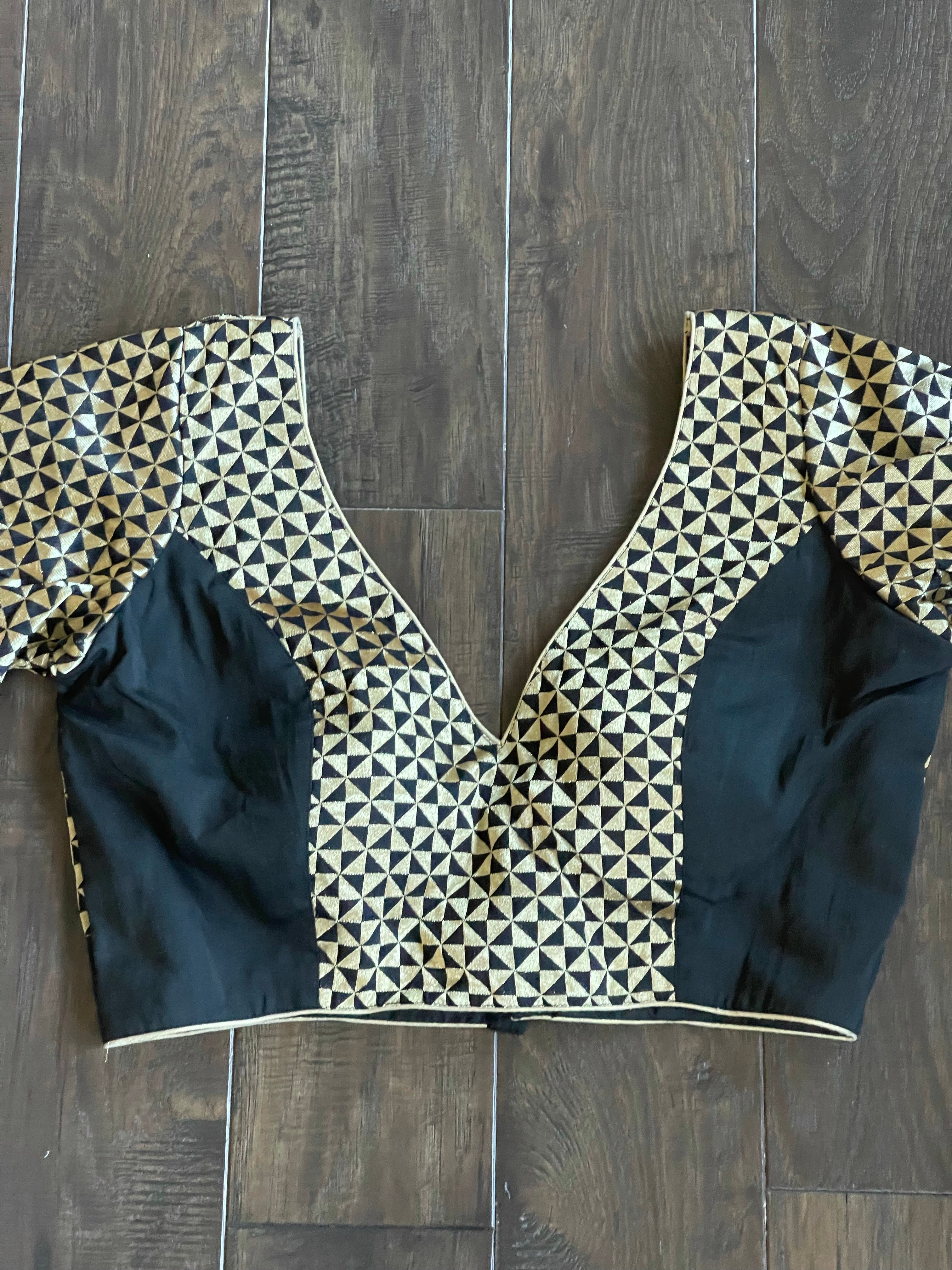Designer Blouse - Black Gold Zari