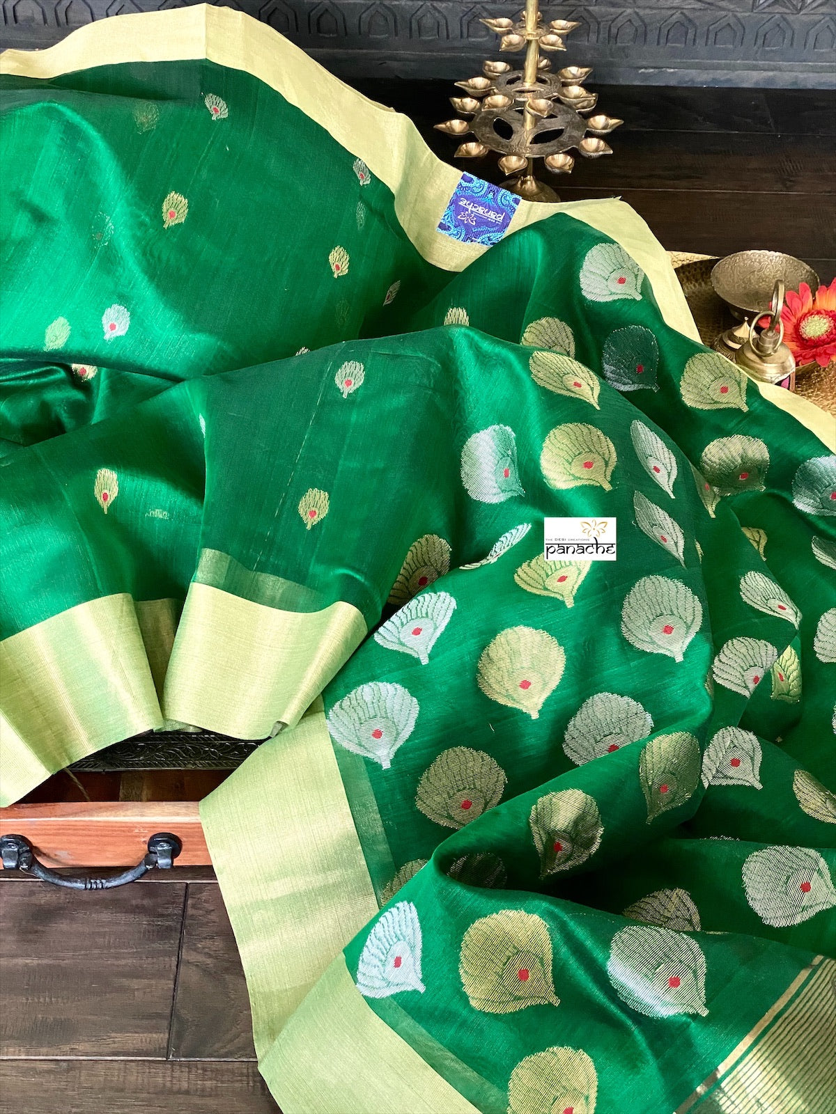 Chanderi Silk Cotton - Green Red