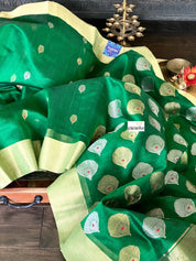 Chanderi Silk Cotton - Green Red