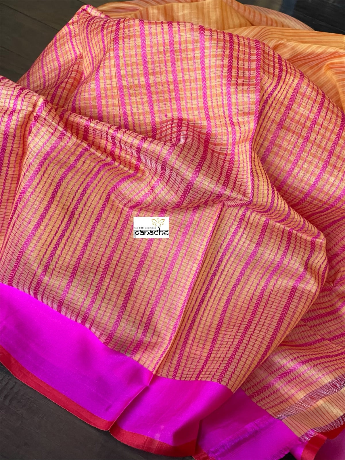Pure Silk Cotton Banarasi - Orange Magenta Khadwa Woven