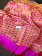 Pure Silk Cotton Banarasi - Orange Magenta Khadwa Woven