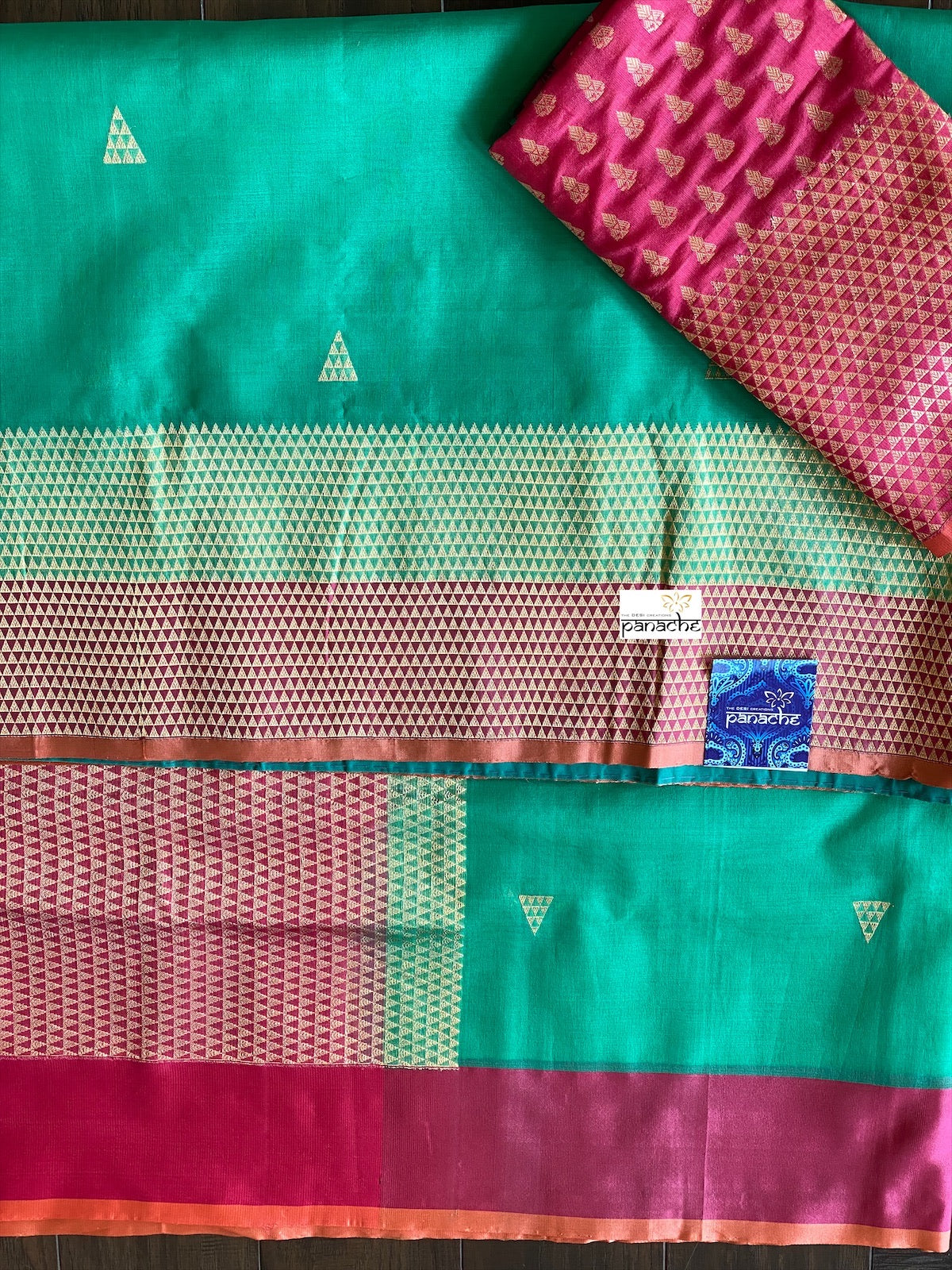 Kora Silk Banarasi - Green Magenta
