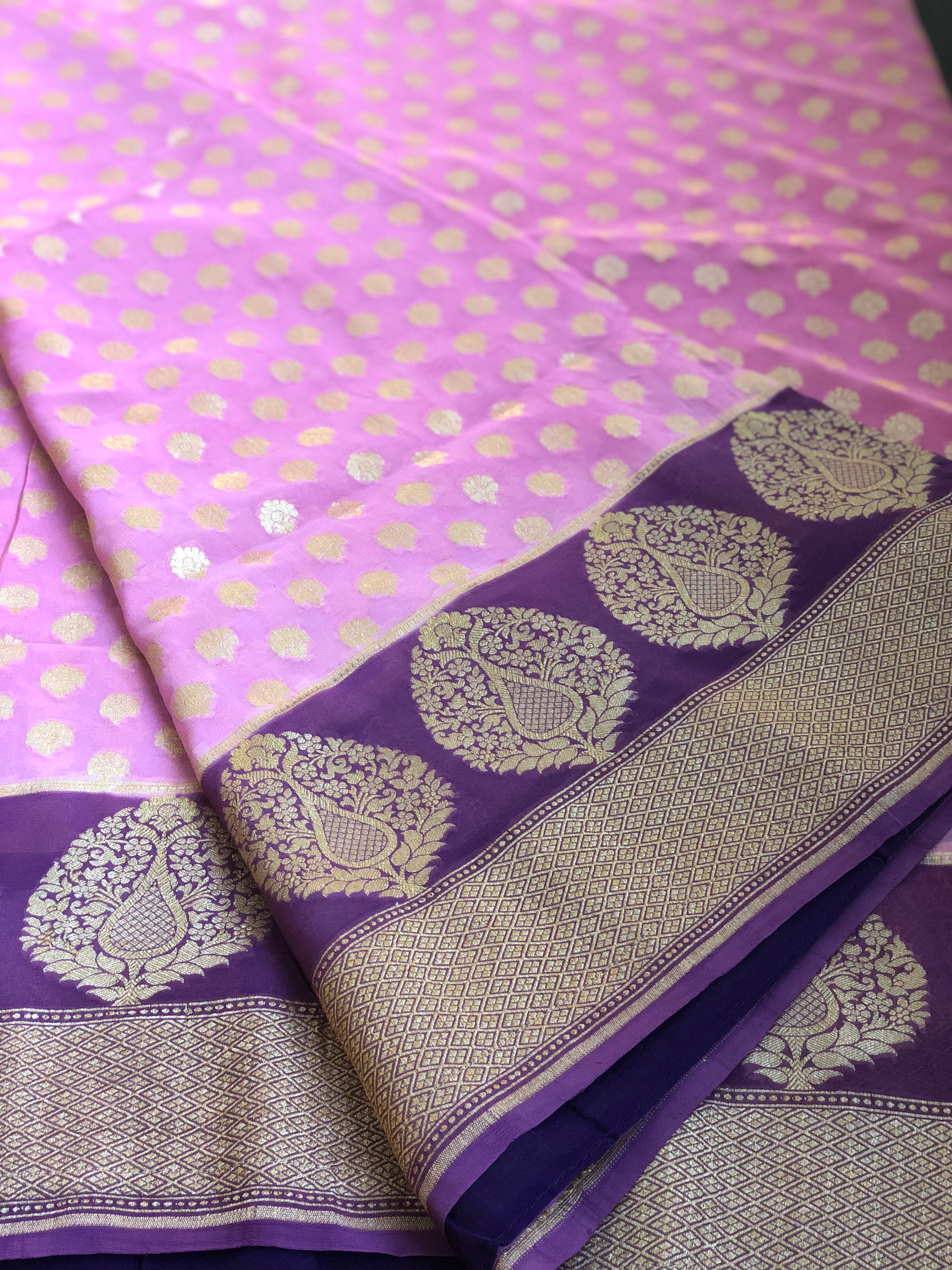 Khaddi Georgette Banarasi - Pink Purple Butidaar – Panache-The Desi ...