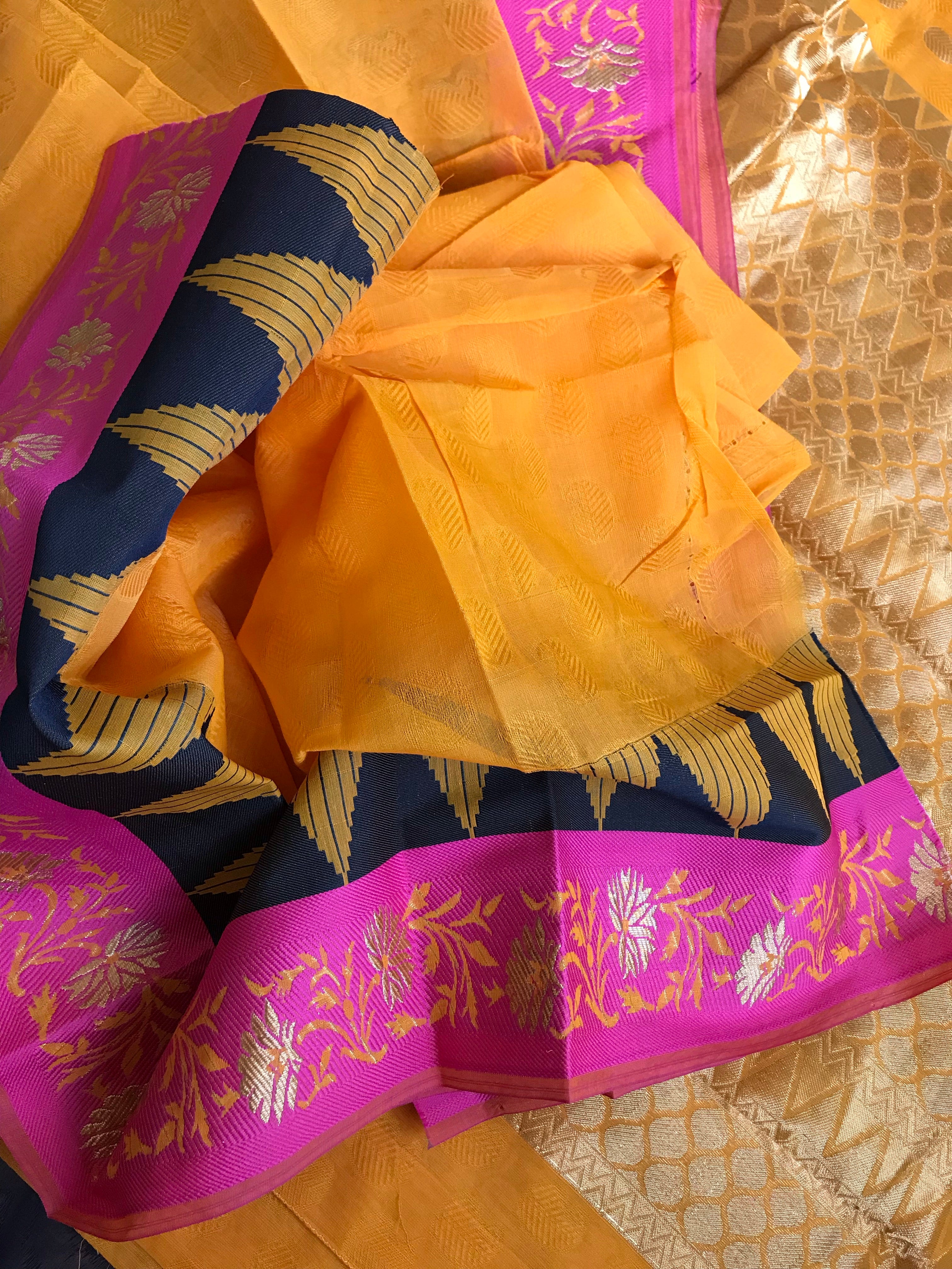 Cotton Silk - Orange Golden Zari