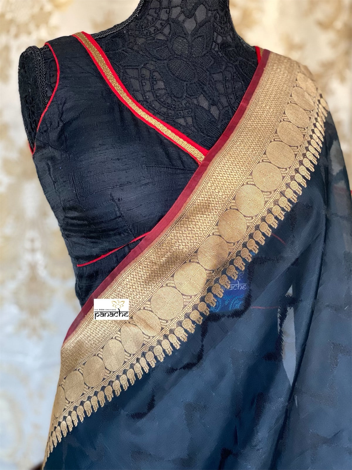 Designer Blouse - Black Raw Silk
