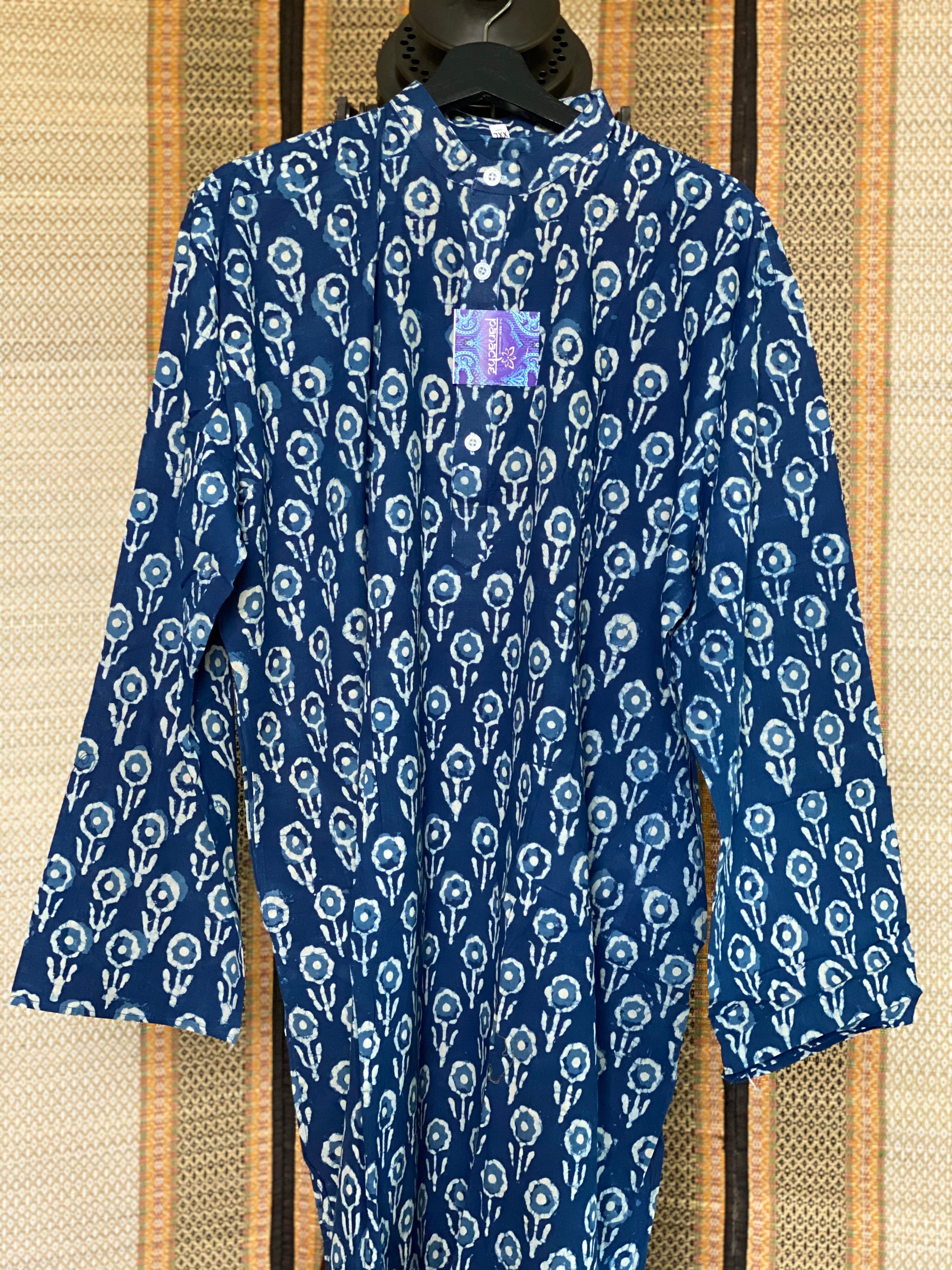 Cotton Printed Kurta Men - Indigo Flower 4XL-48