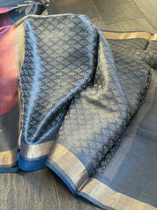Pure Tussar Silk Woven - Maroon Charcoal Grey