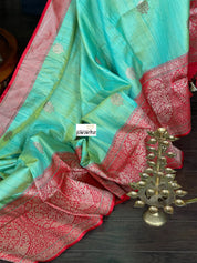 Pure Tassur Silk Banarasi - Sea Green Red
