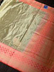 Katan Silk Banarasi - Gray Beige Pink