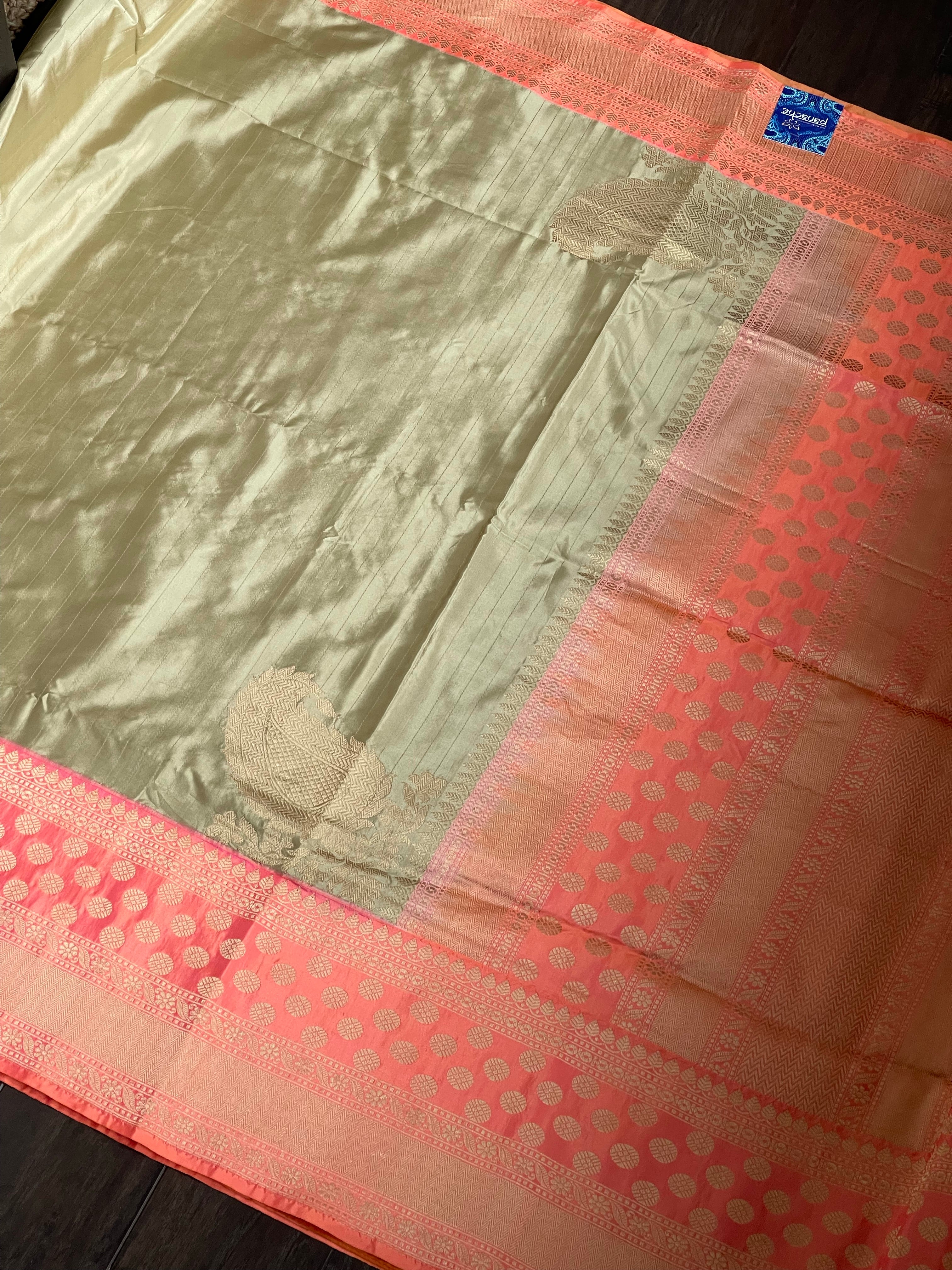 Katan Silk Banarasi - Gray Beige Pink