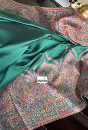 Muga Silk Pashmina Banarasi - Bottle Green Antique Golden Zari