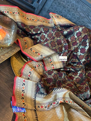Katan Silk Banarasi - Black Bandhej Paithani Woven